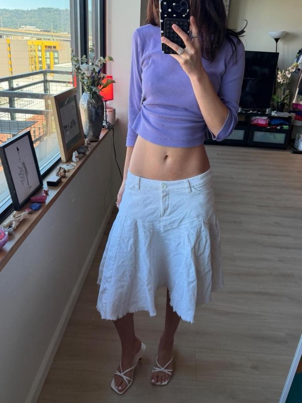 rave White Midi Skirt with Flared Panels